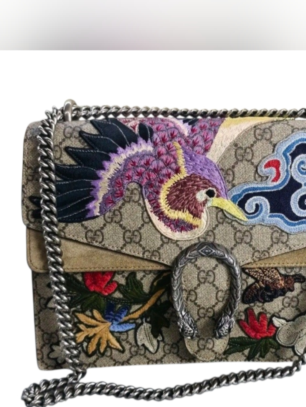 Gucci Dionysus Embroidered GG Supreme Shoulder Bag in Beige Taupe - Picture 9 of 15